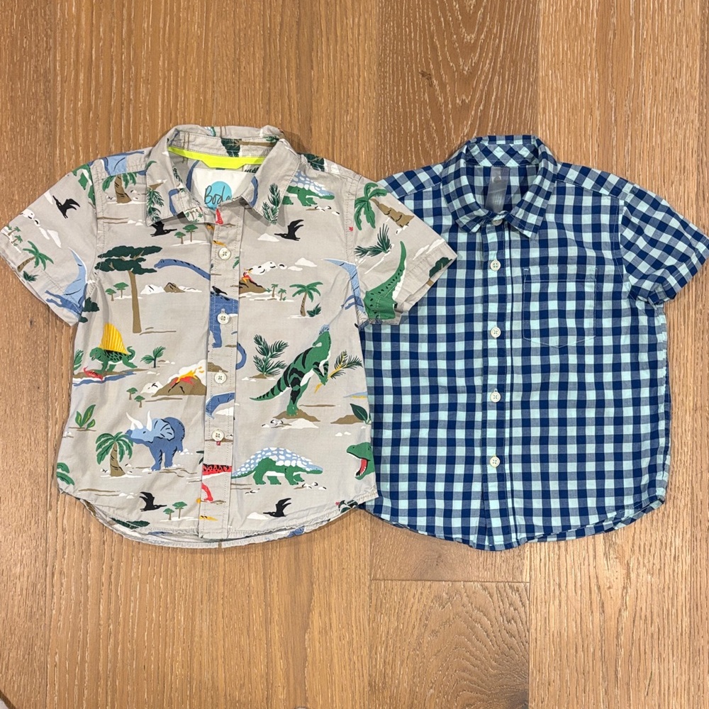 Selling together- Boden Kids Dinosaur and Blue Plaid Button Down Shirts